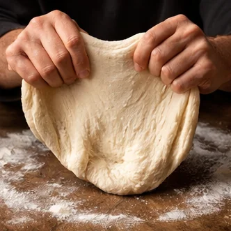 Gluten development in pizza dough — windowpane test