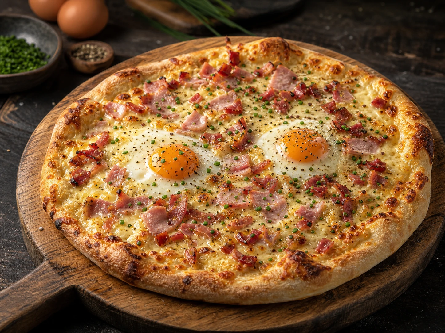 Ham, Bacon & Egg Pizza