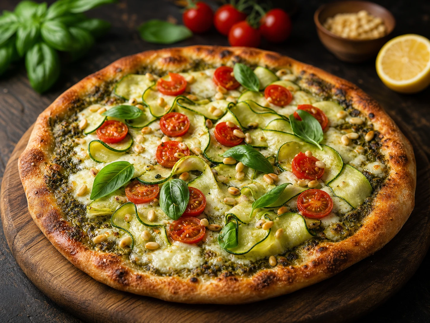Juicy Zucchini Pesto Pizza